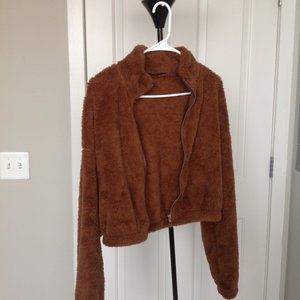 Drop Shoulder Zip Up Teddy Jacket